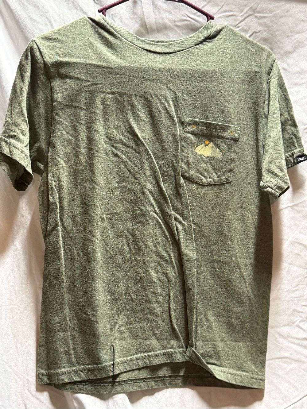 Vans Olive Green Short Sleeve Pocket Tee with Mountain Sun Graphic